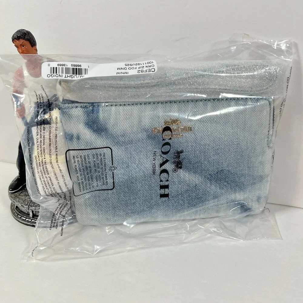 Coach Corner Zip Wristlet In Loved Denim With Charms NWT - Picture 5 of 9